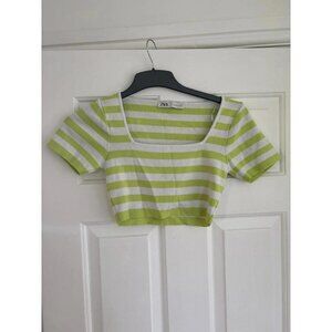 ZARA Lime Green & White Striped Cropped Top